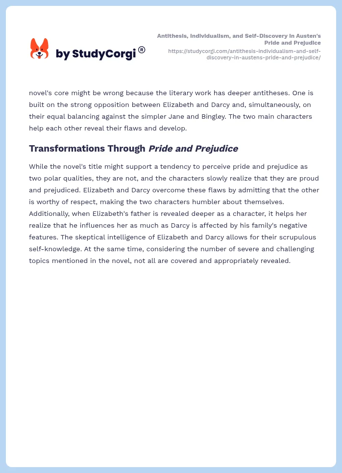 Antithesis, Individualism, and Self-Discovery in Austen's Pride and Prejudice. Page 2