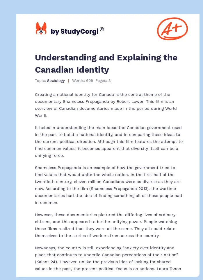Understanding and Explaining the Canadian Identity. Page 1