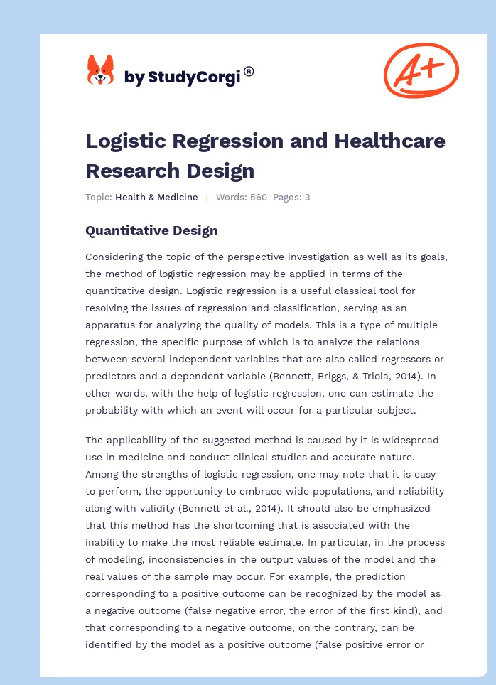 Logistic Regression and Healthcare Research Design. Page 1