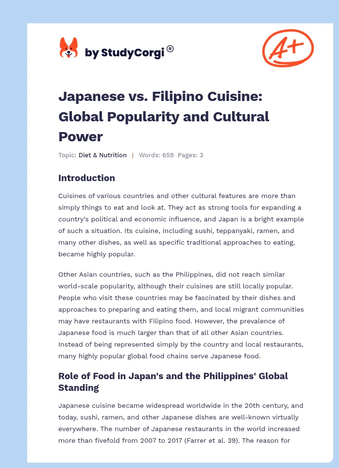 Japanese vs. Filipino Cuisine: Global Popularity and Cultural Power. Page 1
