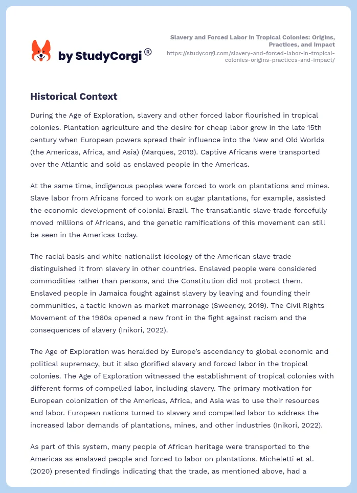 Slavery and Forced Labor in Tropical Colonies: Origins, Practices, and Impact. Page 2