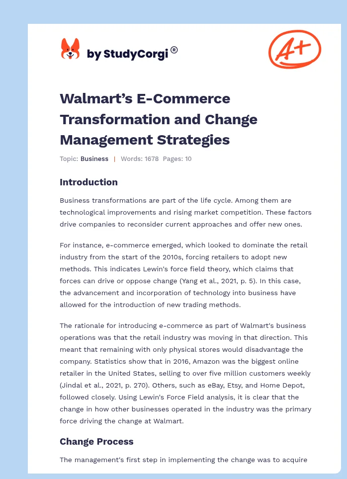 Walmart’s E-Commerce Transformation and Change Management Strategies. Page 1