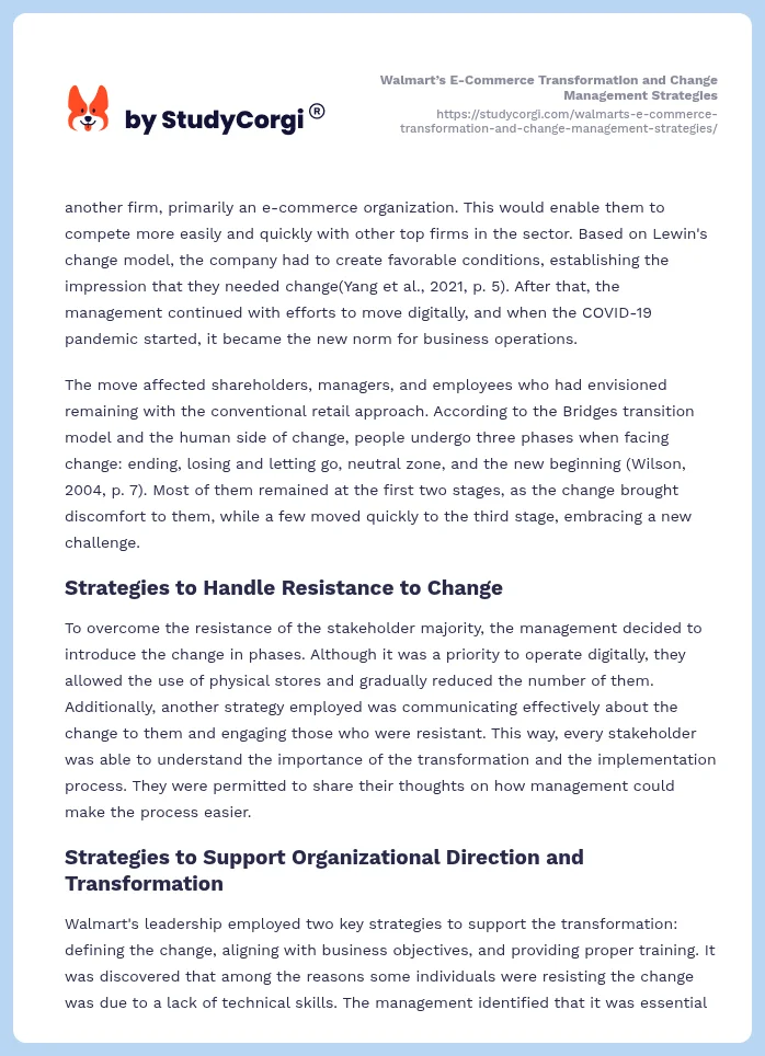 Walmart’s E-Commerce Transformation and Change Management Strategies. Page 2