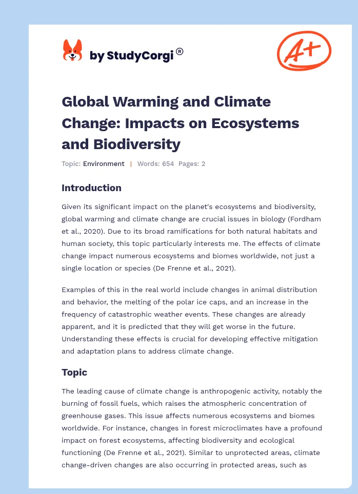 Global Warming and Climate Change: Impacts on Ecosystems and Biodiversity. Page 1