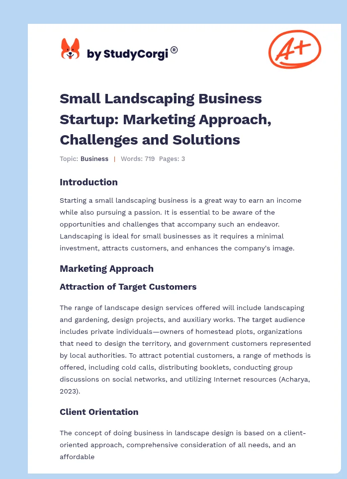Small Landscaping Business Startup: Marketing Approach, Challenges and Solutions. Page 1