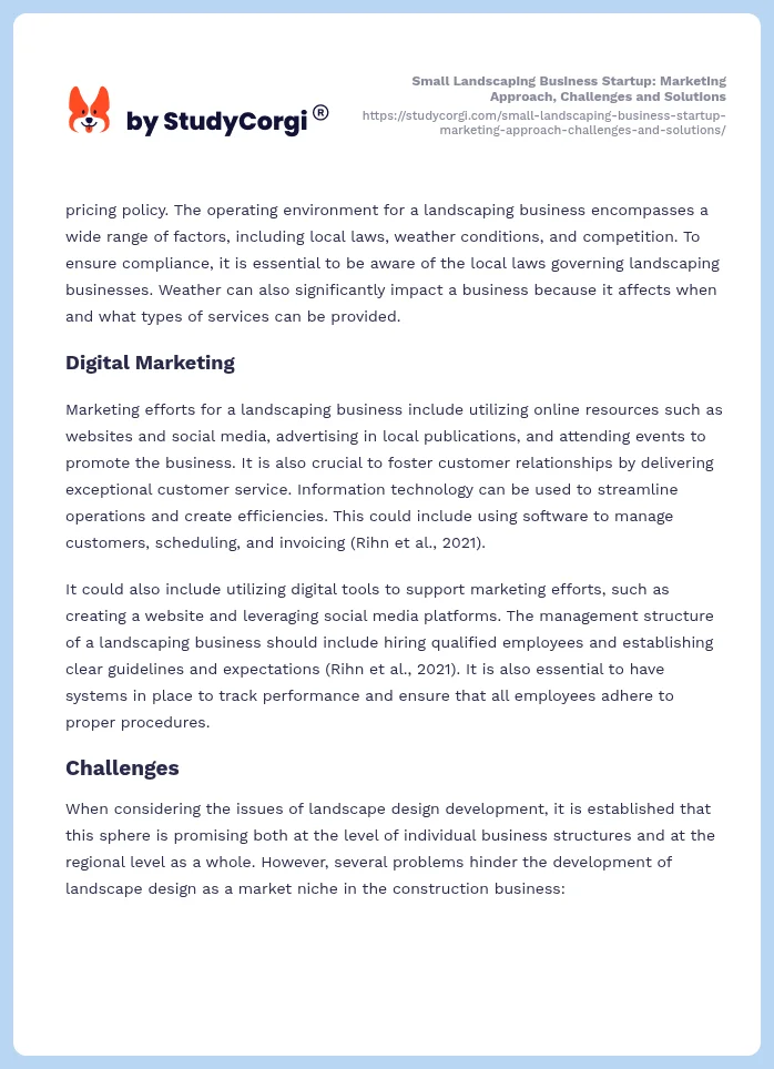 Small Landscaping Business Startup: Marketing Approach, Challenges and Solutions. Page 2