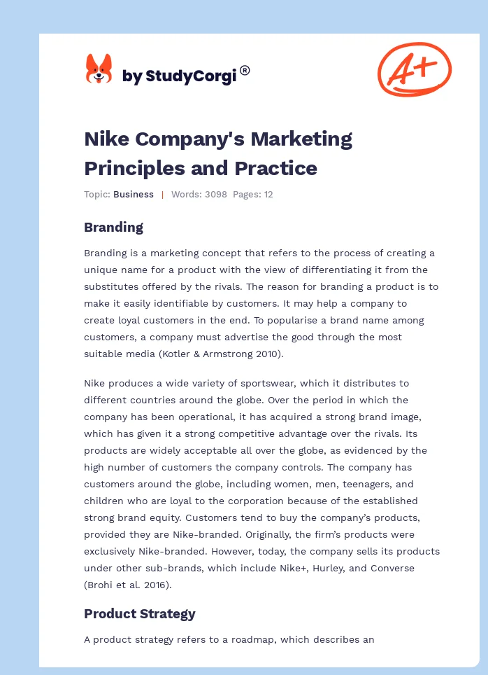 Nike Company's Marketing Principles and Practice. Page 1