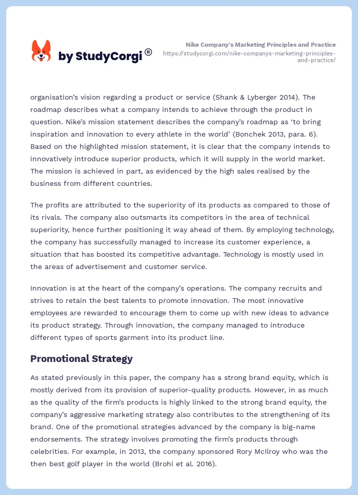 Nike Company's Marketing Principles and Practice. Page 2