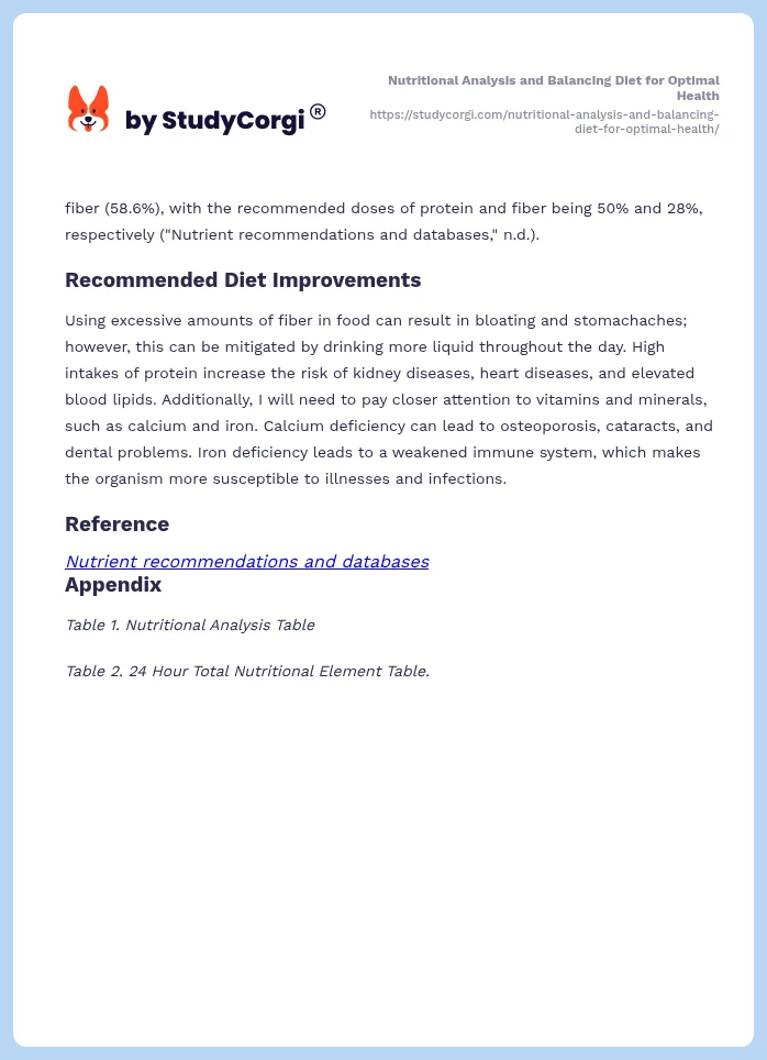 Nutritional Analysis and Balancing Diet for Optimal Health. Page 2