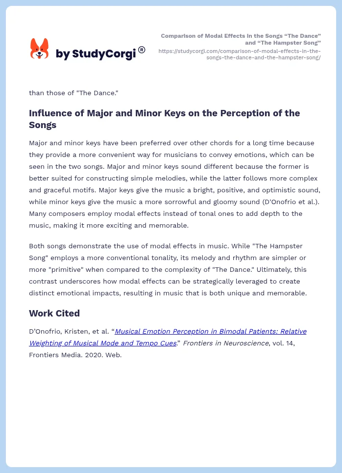 Comparison of Modal Effects in the Songs “The Dance” and “The Hampster Song”. Page 2