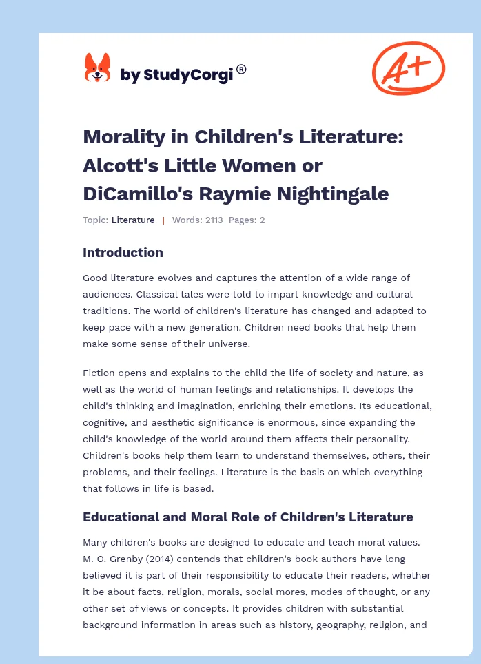 Morality in Children's Literature: Alcott's Little Women or DiCamillo's Raymie Nightingale. Page 1