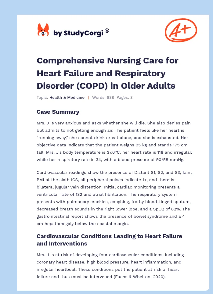 Comprehensive Nursing Care for Heart Failure and Respiratory Disorder (COPD) in Older Adults. Page 1