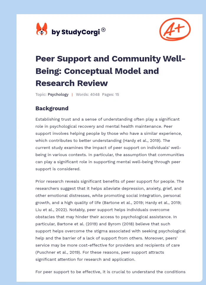 Peer Support and Community Well-Being: Conceptual Model and Research Review. Page 1