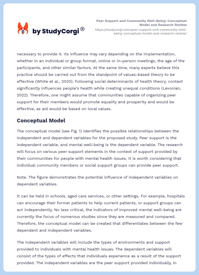 Peer Support and Community Well-Being: Conceptual Model and Research Review. Page 2