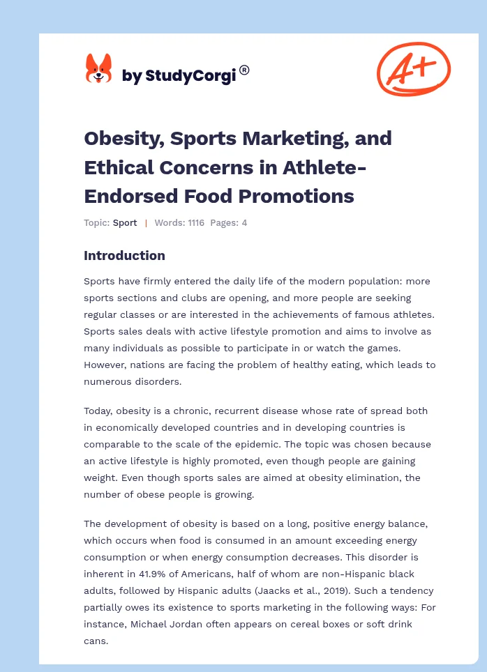 Obesity, Sports Marketing, and Ethical Concerns in Athlete-Endorsed Food Promotions. Page 1