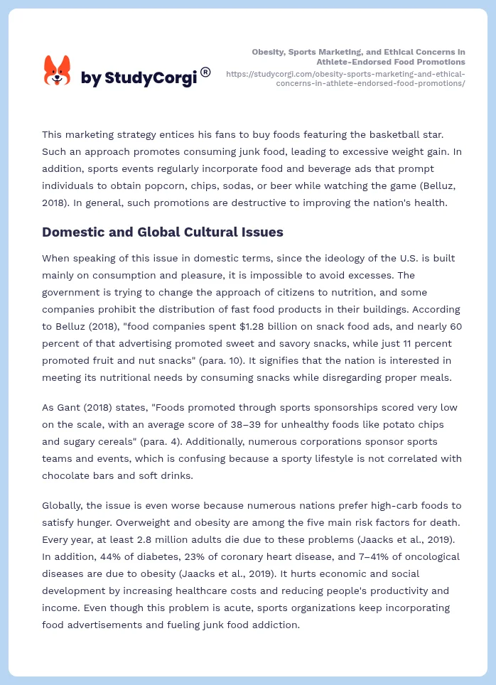 Obesity, Sports Marketing, and Ethical Concerns in Athlete-Endorsed Food Promotions. Page 2