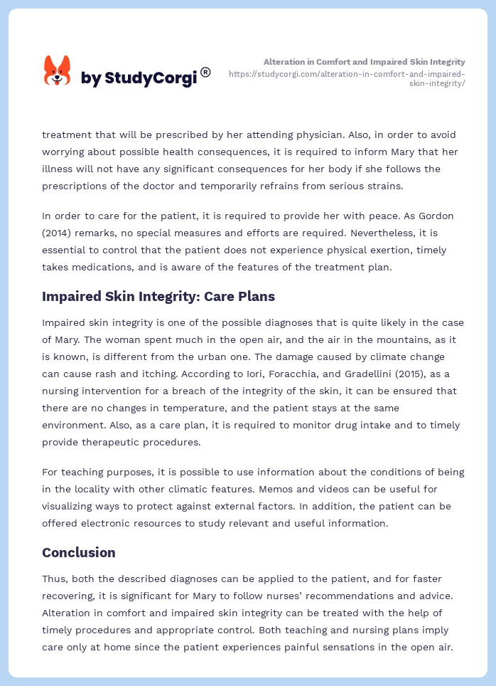 Alteration in Comfort and Impaired Skin Integrity. Page 2