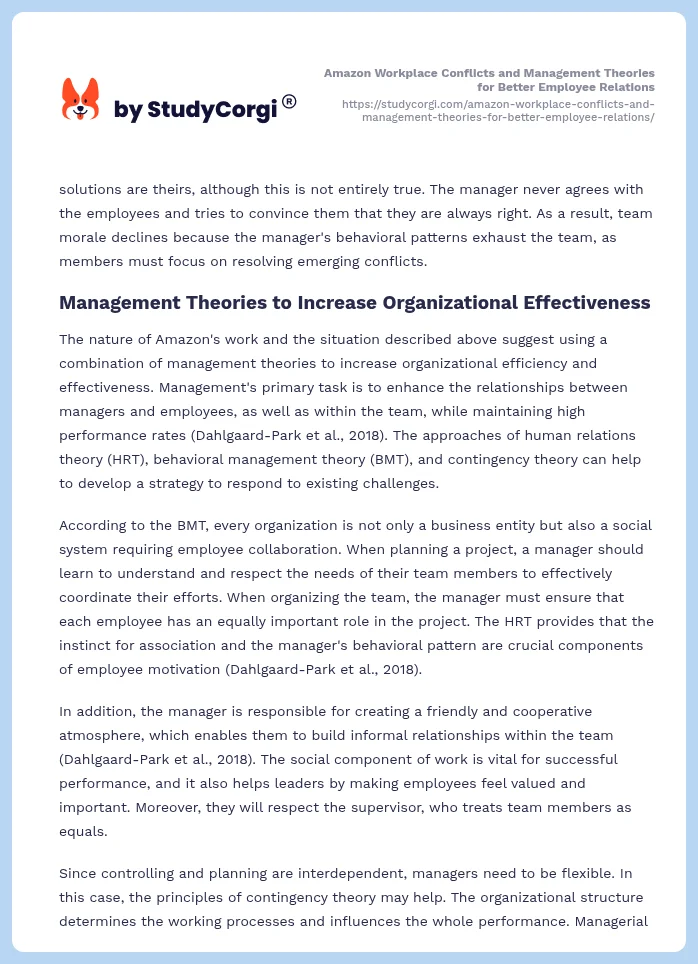 Amazon Workplace Conflicts and Management Theories for Better Employee Relations. Page 2