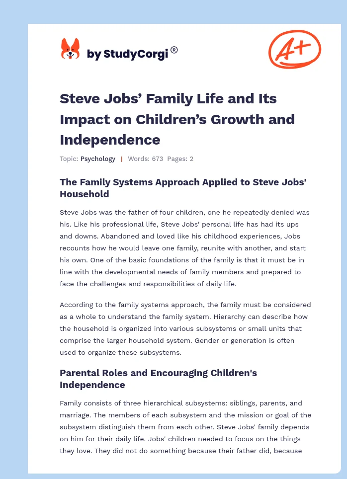 Steve Jobs’ Family Life and Its Impact on Children’s Growth and Independence. Page 1