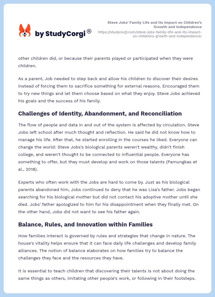 Steve Jobs’ Family Life and Its Impact on Children’s Growth and Independence. Page 2