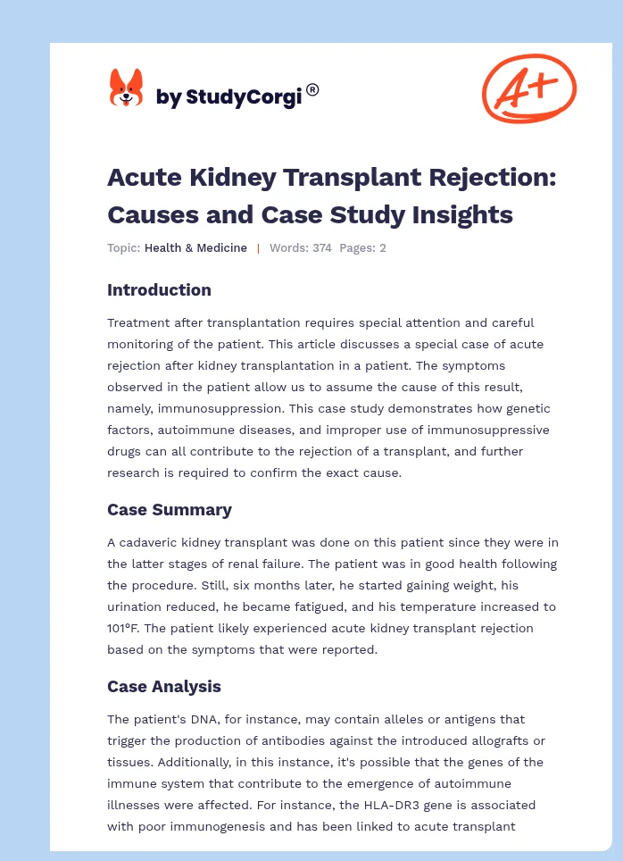 Acute Kidney Transplant Rejection: Causes and Case Study Insights. Page 1