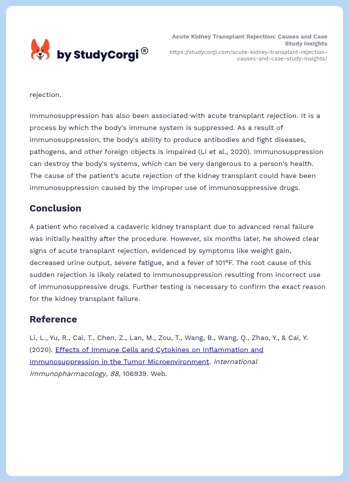 Acute Kidney Transplant Rejection: Causes and Case Study Insights. Page 2