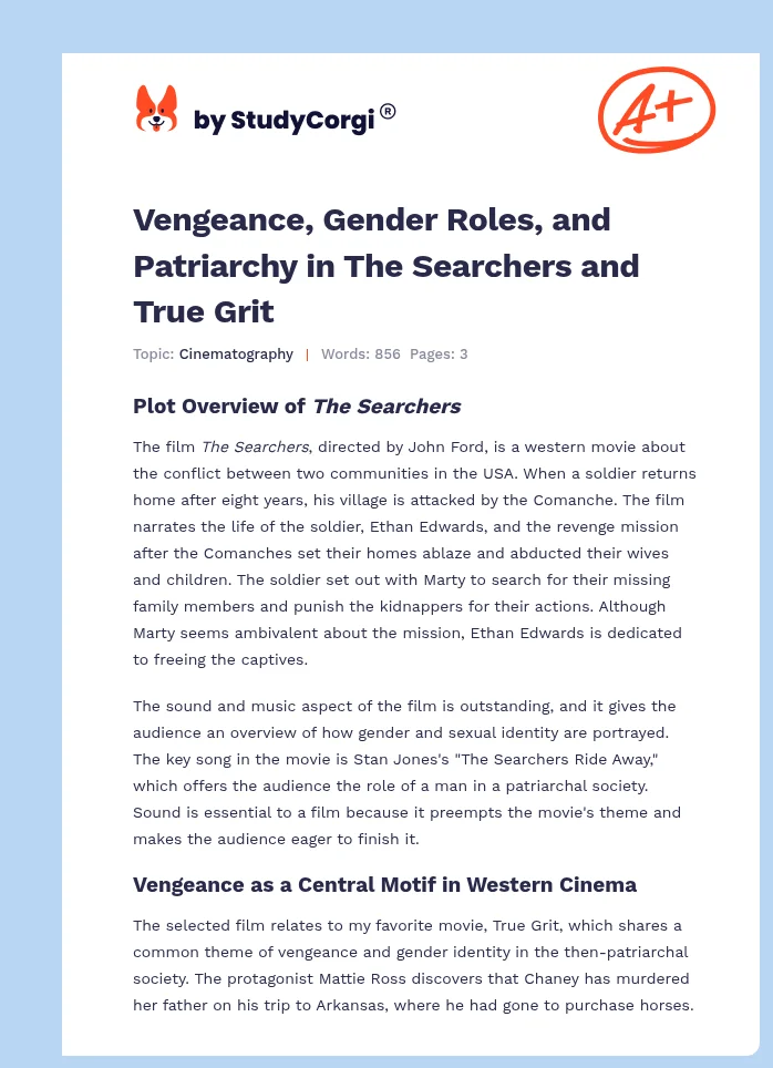 Vengeance, Gender Roles, and Patriarchy in The Searchers and True Grit. Page 1
