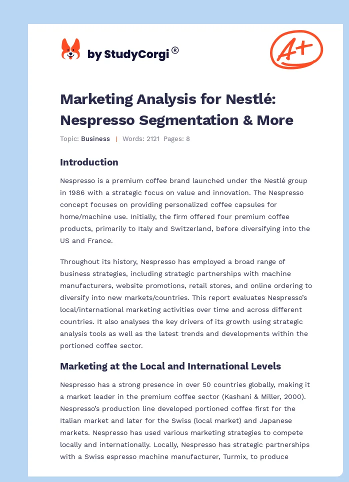 Marketing Analysis for Nestlé: Nespresso Segmentation & More. Page 1