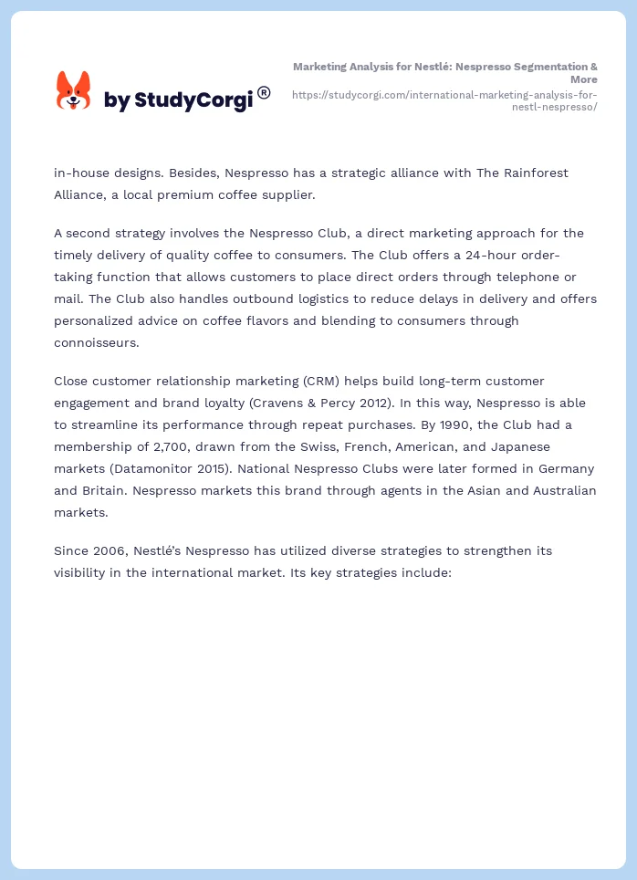 Marketing Analysis for Nestlé: Nespresso Segmentation & More. Page 2
