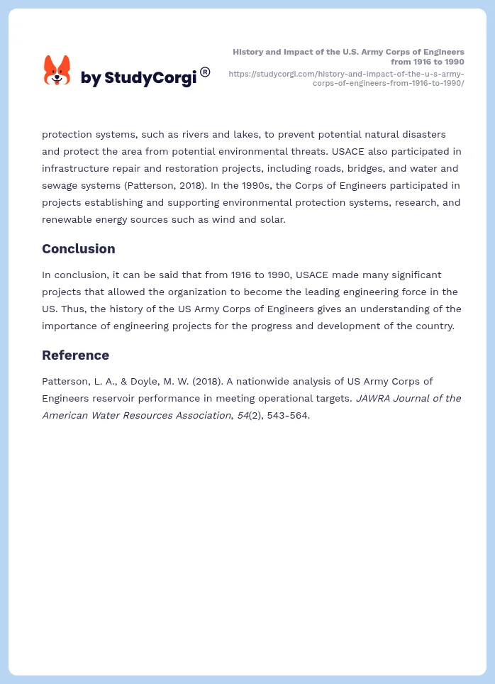 History and Impact of the U.S. Army Corps of Engineers from 1916 to 1990. Page 2