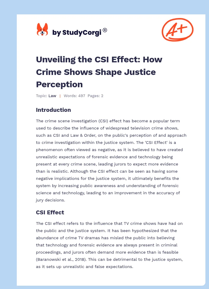 Unveiling the CSI Effect: How Crime Shows Shape Justice Perception. Page 1