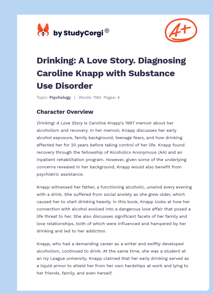 Drinking: A Love Story. Diagnosing Caroline Knapp with Substance Use Disorder. Page 1
