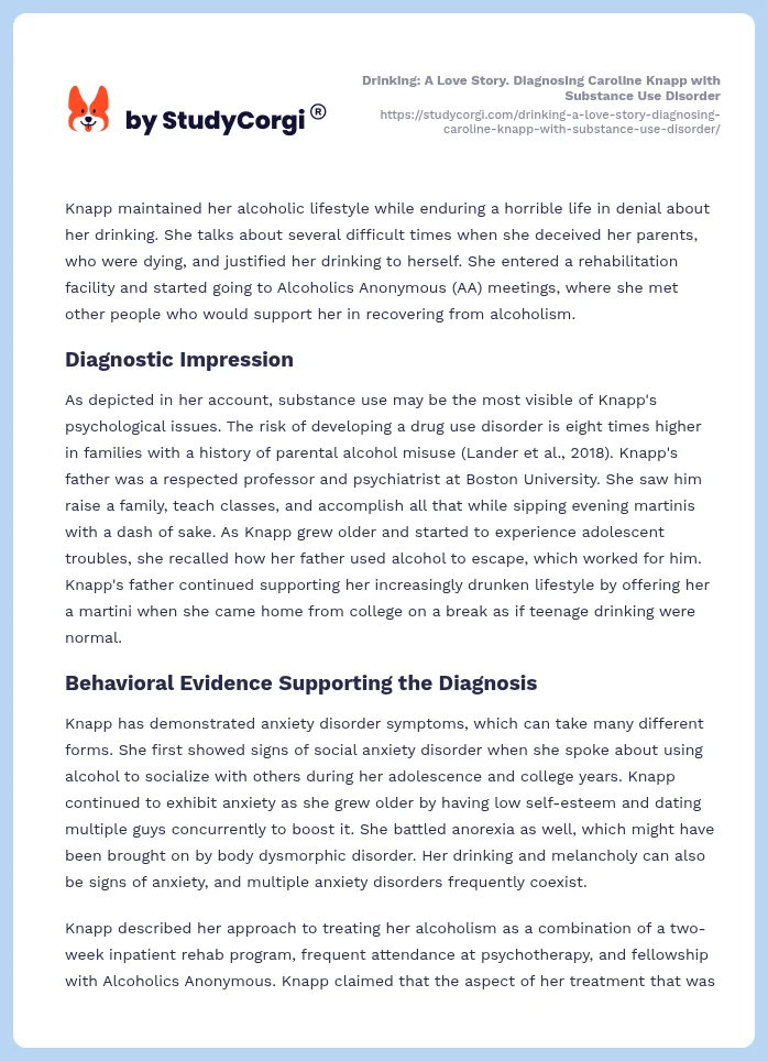 Drinking: A Love Story. Diagnosing Caroline Knapp with Substance Use Disorder. Page 2