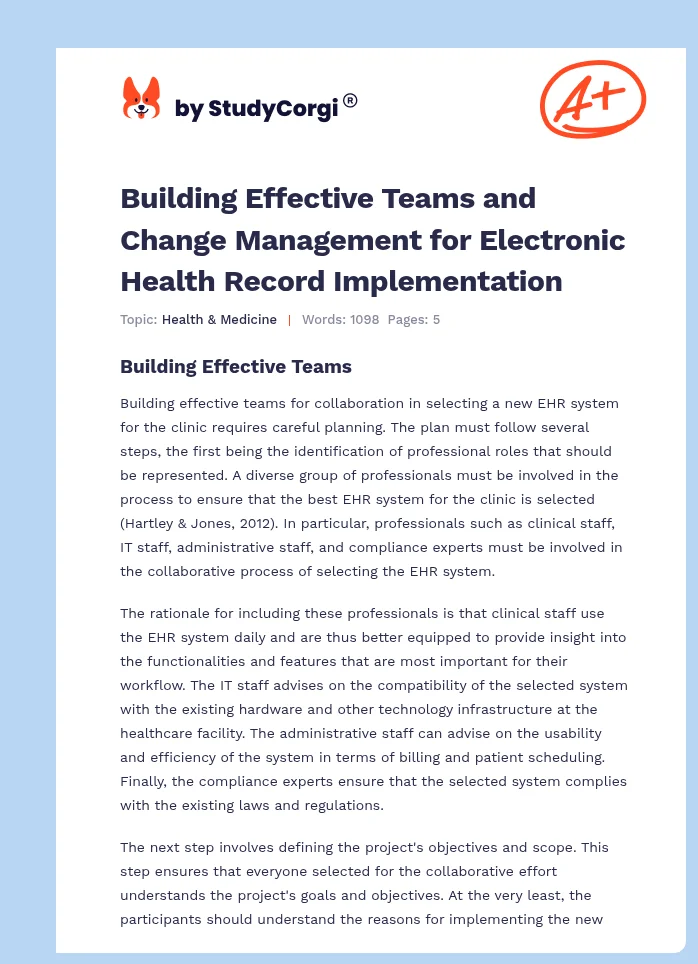 Building Effective Teams and Change Management for Electronic Health Record Implementation. Page 1
