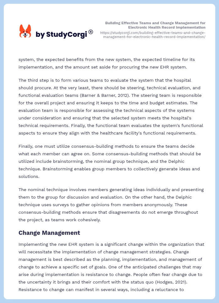 Building Effective Teams and Change Management for Electronic Health Record Implementation. Page 2