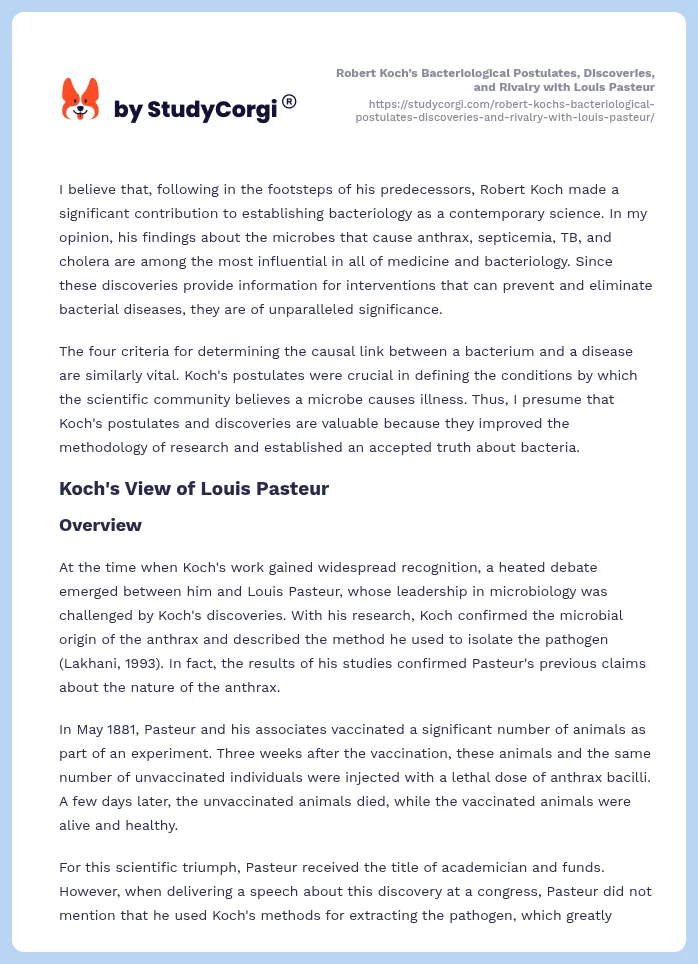 Robert Koch’s Bacteriological Postulates, Discoveries, and Rivalry with Louis Pasteur. Page 2