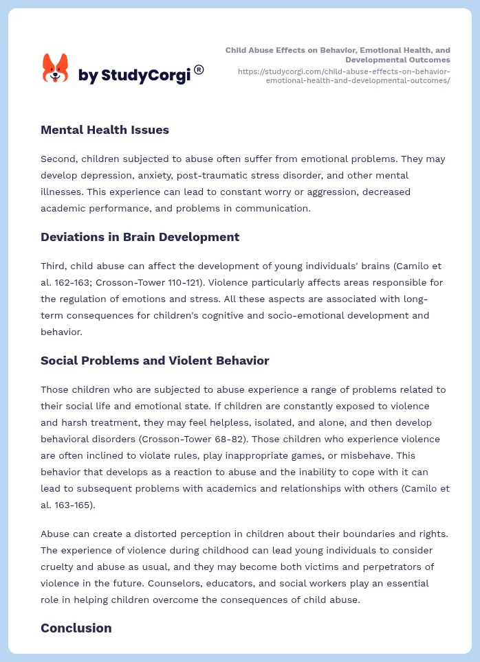Child Abuse Effects on Behavior, Emotional Health, and Developmental Outcomes. Page 2