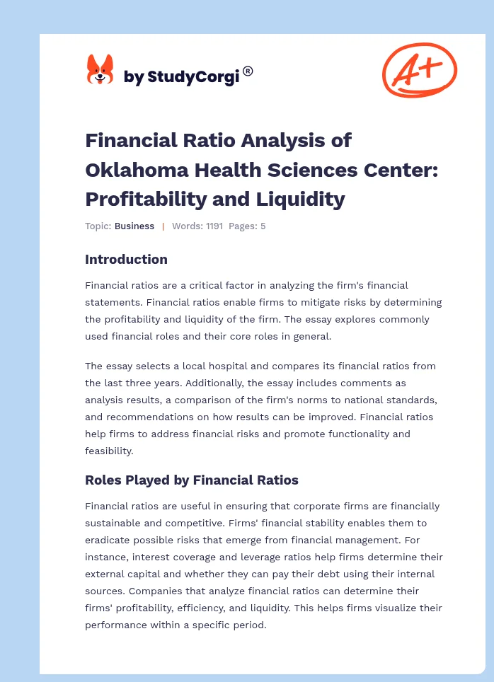 Financial Ratio Analysis of Oklahoma Health Sciences Center: Profitability and Liquidity. Page 1