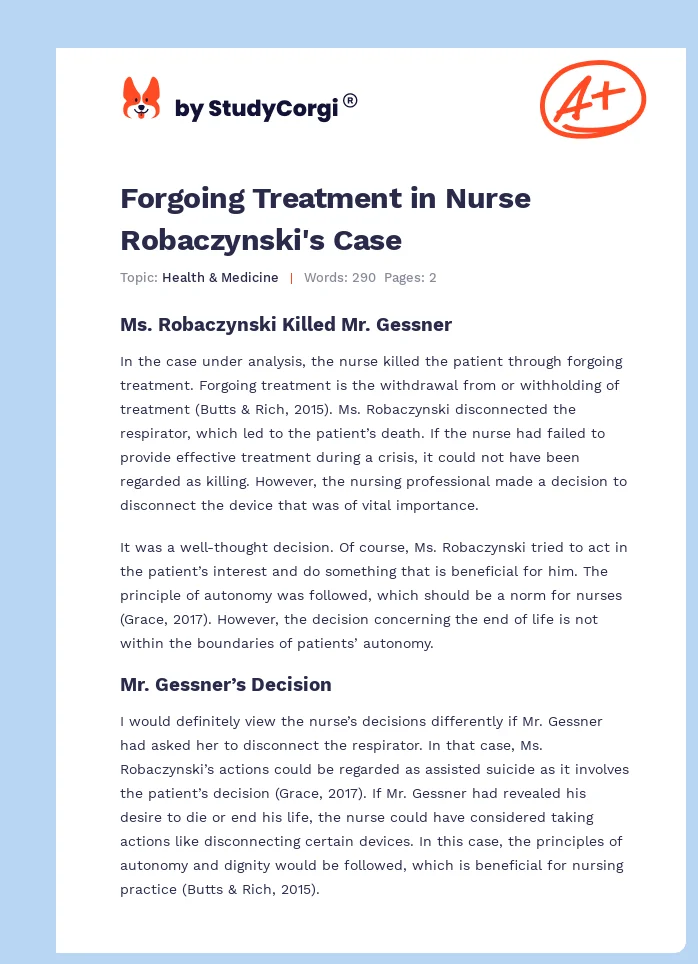Forgoing Treatment in Nurse Robaczynski's Case. Page 1