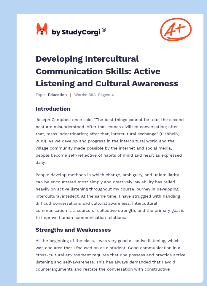 Developing Intercultural Communication Skills: Active Listening and Cultural Awareness. Page 1