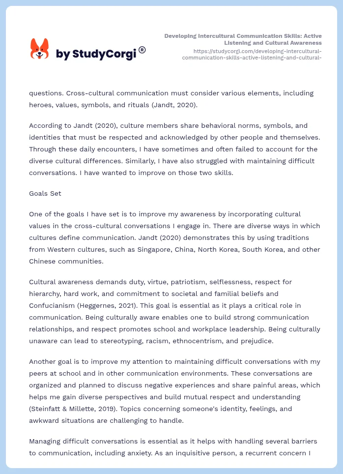 Developing Intercultural Communication Skills: Active Listening and Cultural Awareness. Page 2