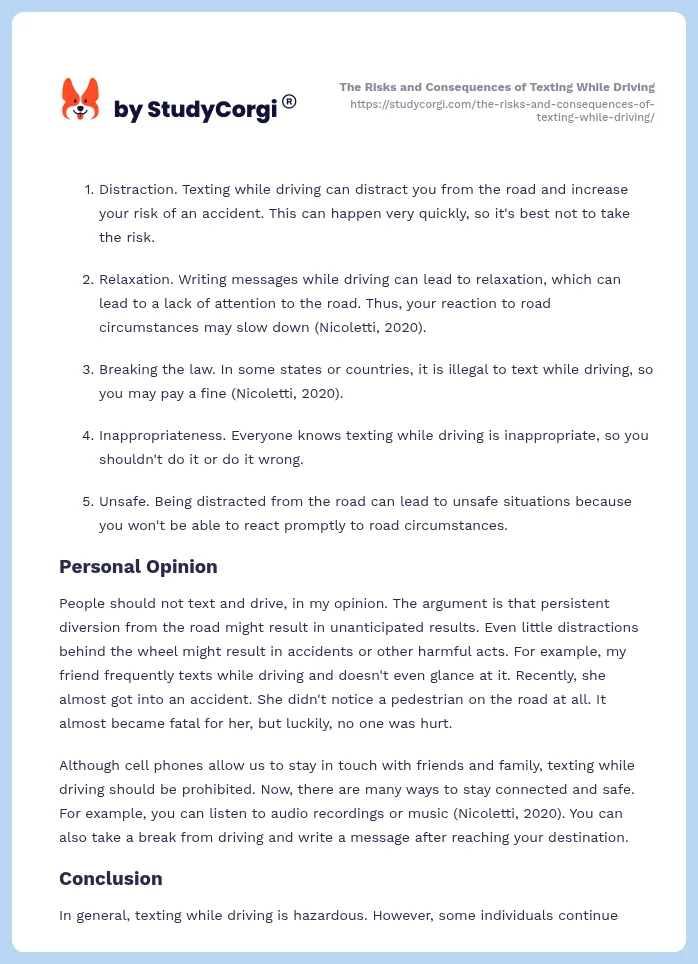 The Risks and Consequences of Texting While Driving. Page 2