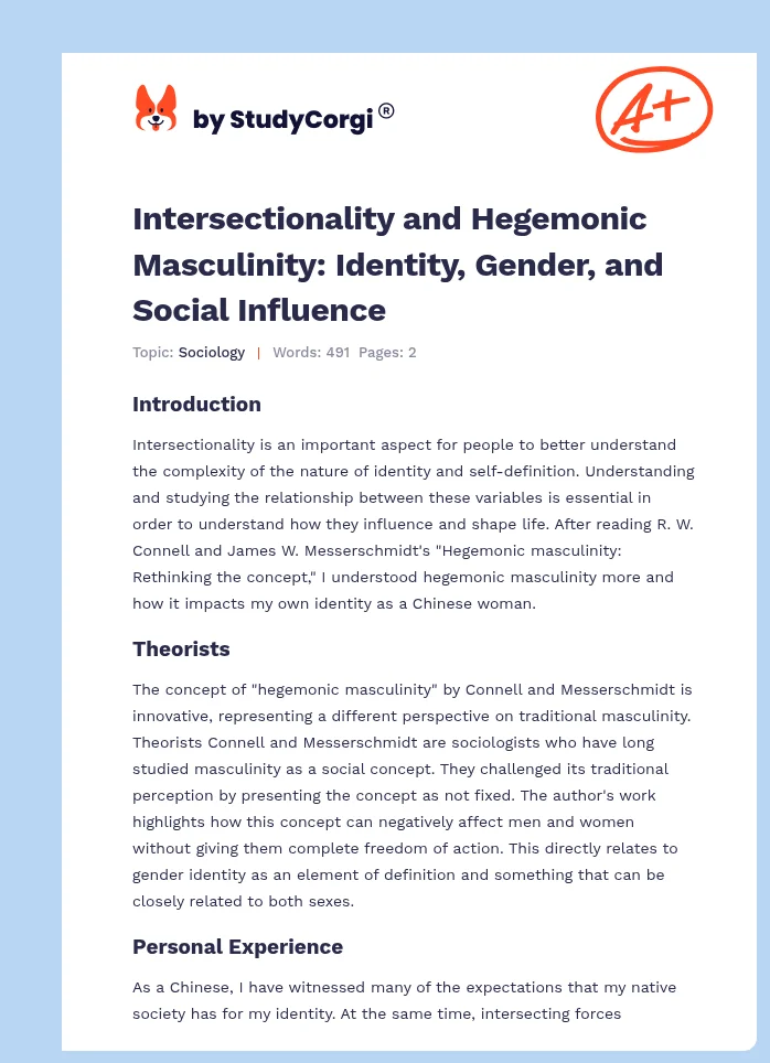 Intersectionality and Hegemonic Masculinity: Identity, Gender, and Social Influence. Page 1