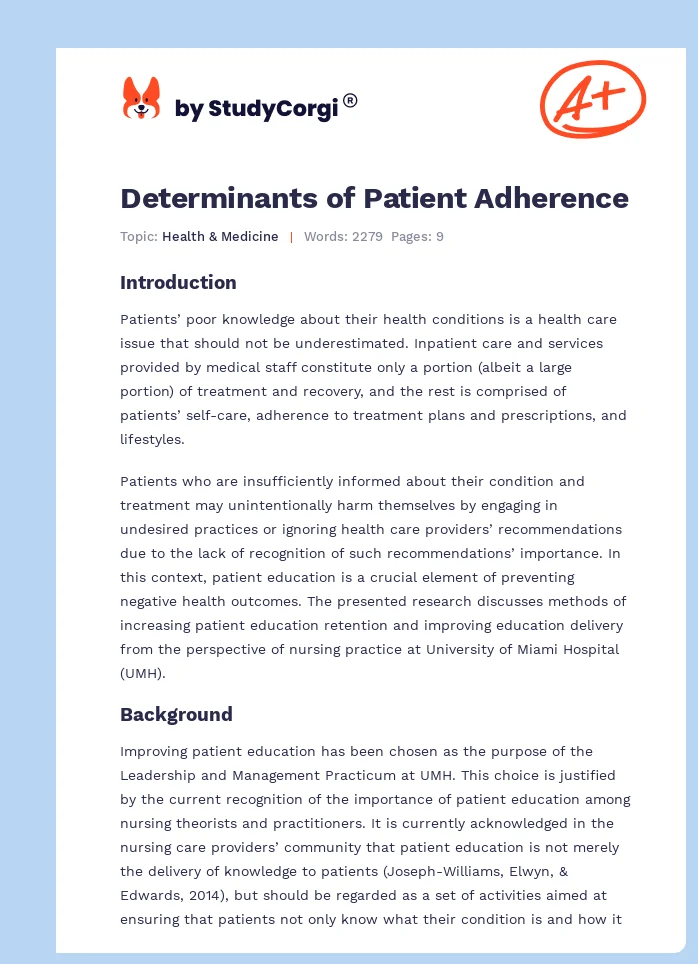 Determinants of Patient Adherence. Page 1