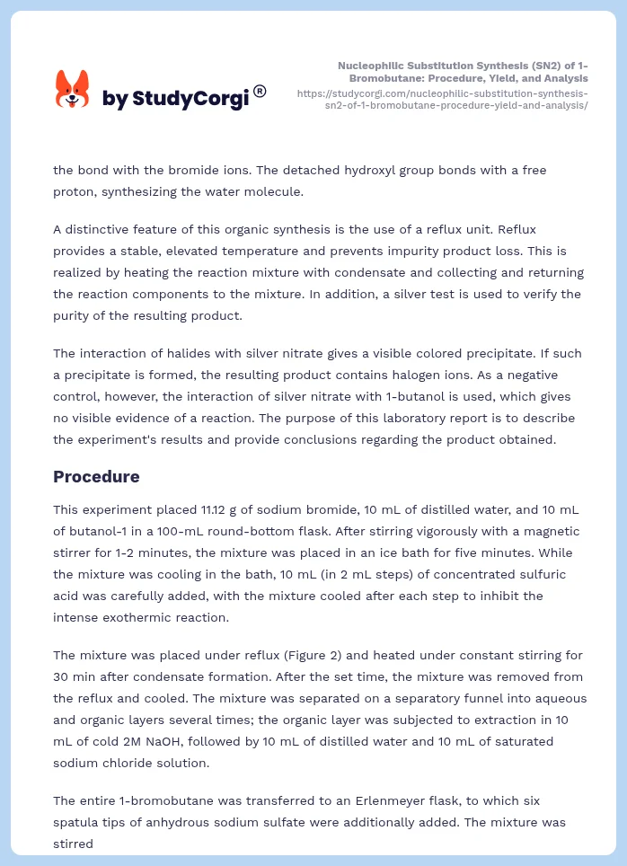 Nucleophilic Substitution Synthesis (SN2) of 1-Bromobutane: Procedure, Yield, and Analysis. Page 2
