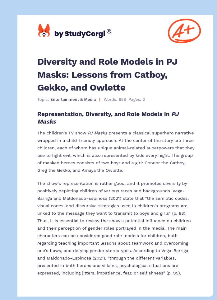 Diversity and Role Models in PJ Masks: Lessons from Catboy, Gekko, and Owlette. Page 1