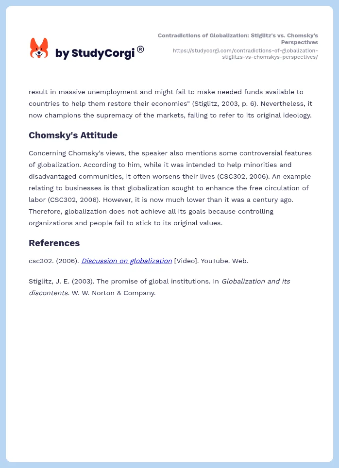Contradictions of Globalization: Stiglitz's vs. Chomsky's Perspectives. Page 2