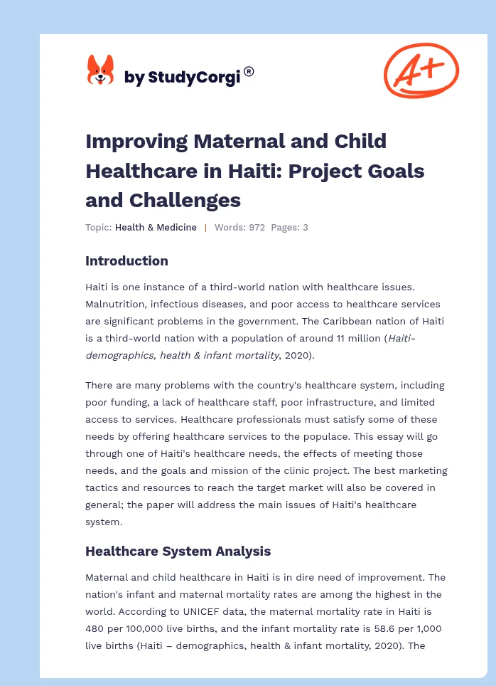 Improving Maternal and Child Healthcare in Haiti: Project Goals and Challenges. Page 1