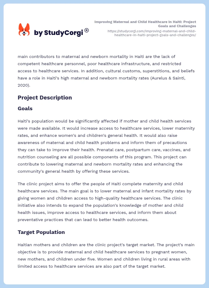 Improving Maternal and Child Healthcare in Haiti: Project Goals and Challenges. Page 2