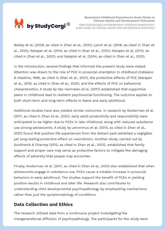 Benevolent Childhood Experiences Scale Study on Chinese Adults and Development Outcomes. Page 2